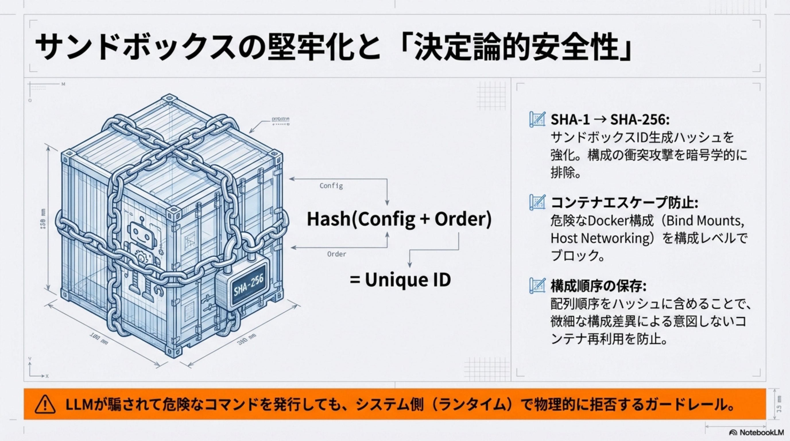 SHA-256, コンテナエスケープ防止, 構成順序保存